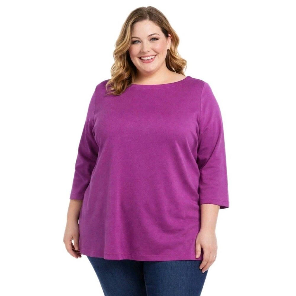 CROFT AND BARROW Womens XXL 20 Boatneck 100% Cotton 3/4 Sleeve Solid Pink Top